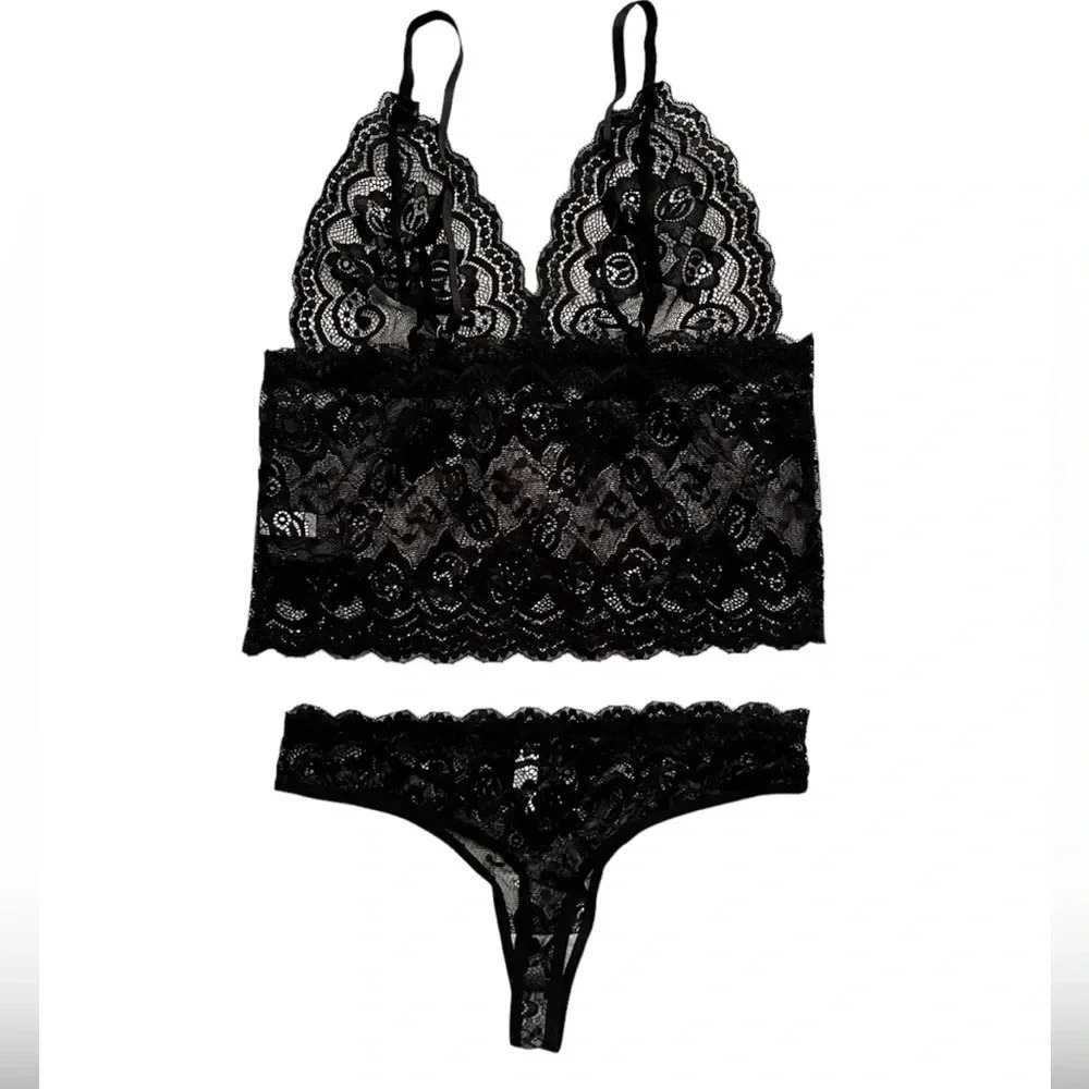 NEW Luxurious Boutique Lace Sheer Matching Lingerie Set